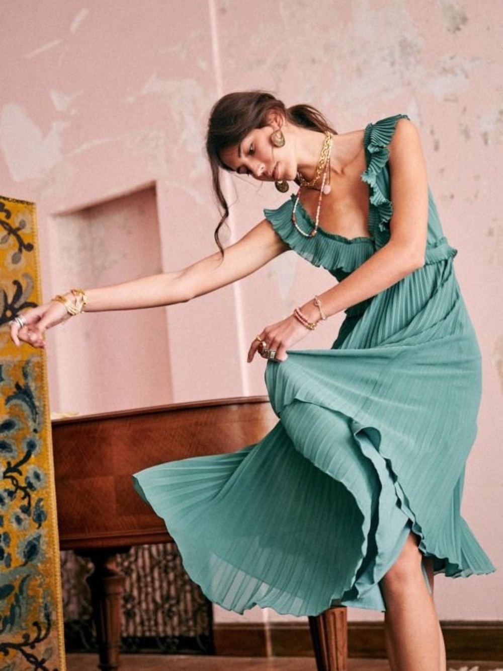 Sézane Rachelle Dress in Sauge 34 XS